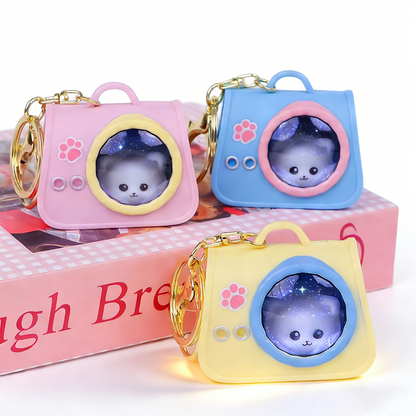 Cute Pet Cat Carrier Light-Up Keychain