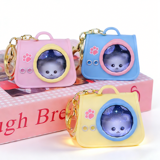 Cute Pet Cat Carrier Light-Up Keychain