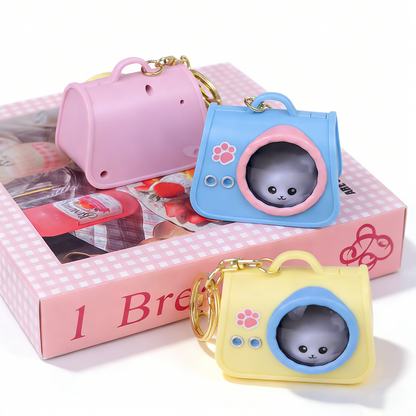 Cute Pet Cat Carrier Light-Up Keychain
