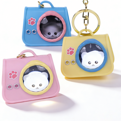 Cute Pet Cat Carrier Light-Up Keychain