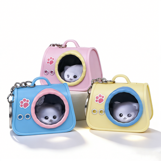 Cute Pet Cat Carrier Light-Up Keychain