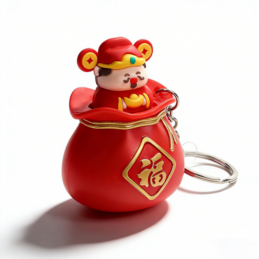 God of Wealth Lucky Fortune Bag Sound Keychain