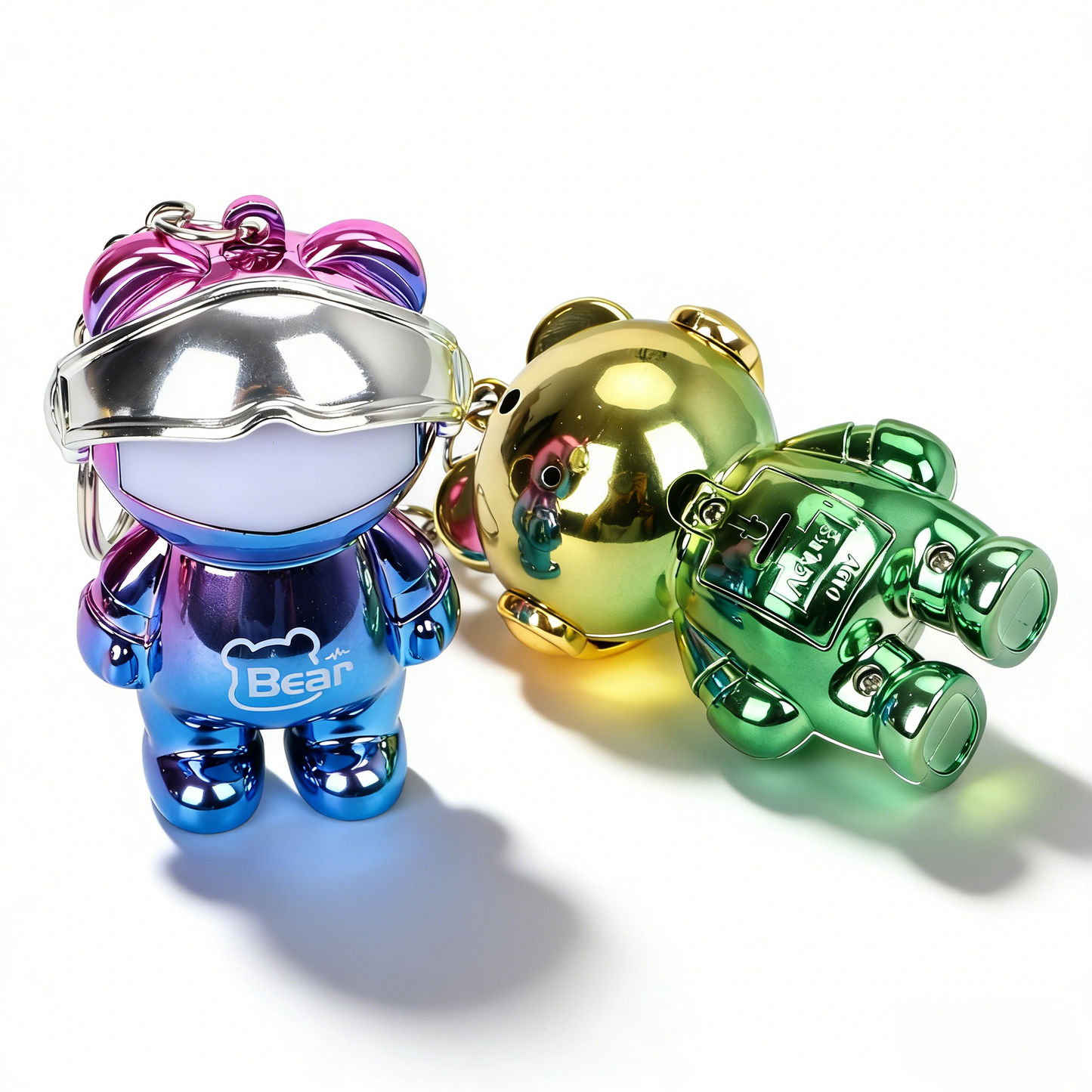 Electroplated Iridescent Light-Up Bear Keychain