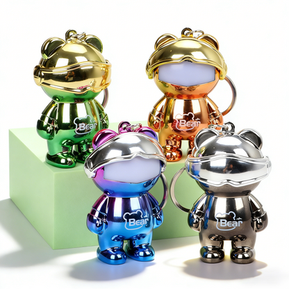 Electroplated Iridescent Light-Up Bear Keychain