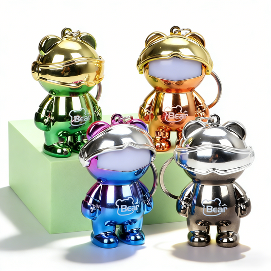 Electroplated Iridescent Light-Up Bear Keychain